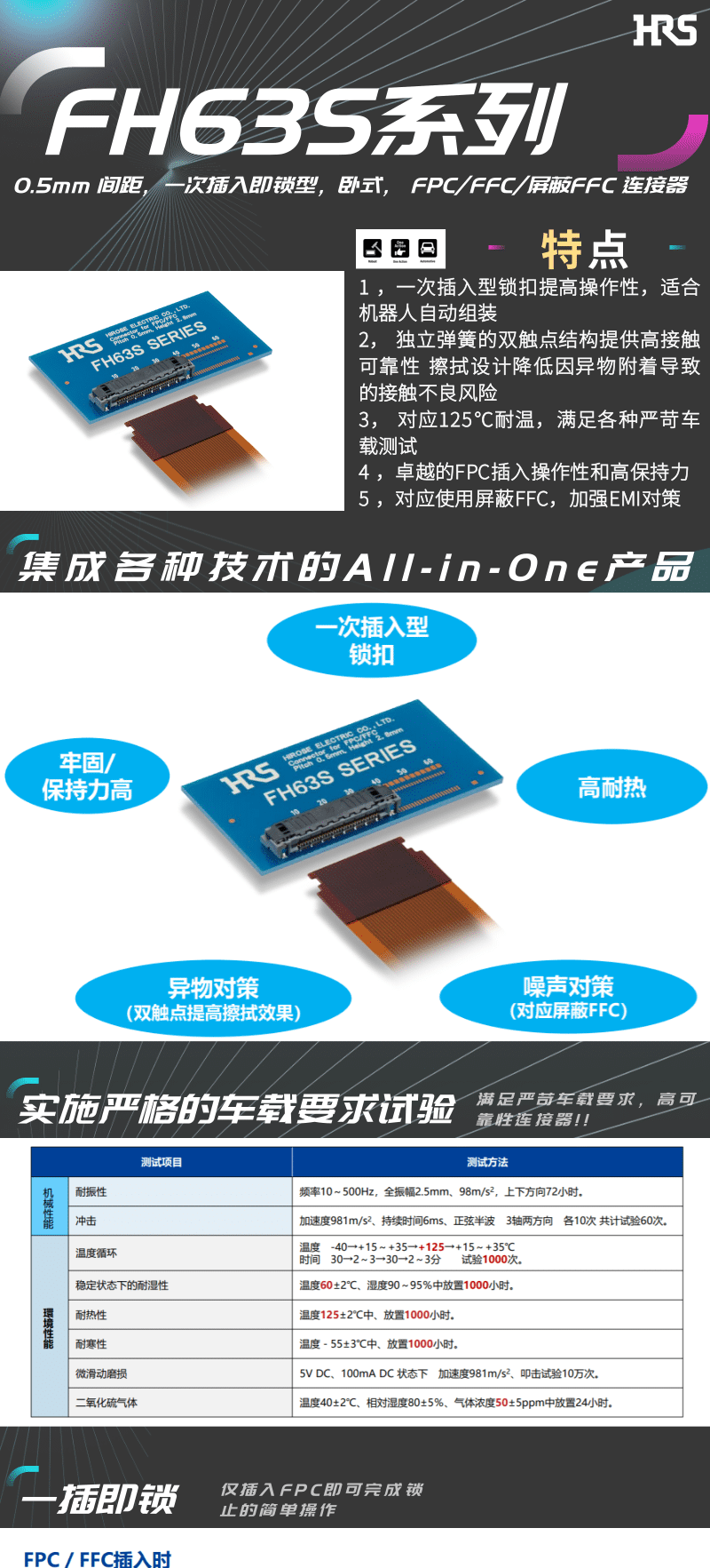 【產(chǎn)品推薦】一插即鎖，2觸點(diǎn)，支持125℃連接器-FH63S系列